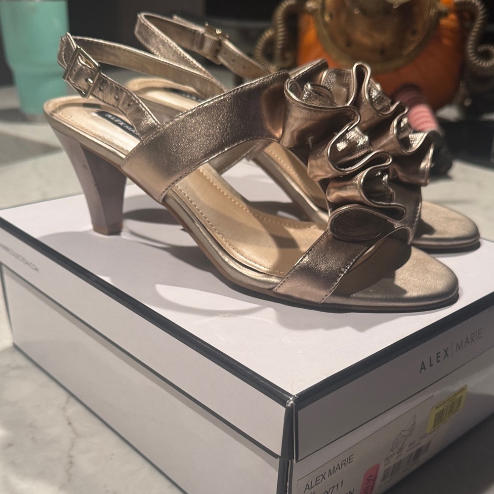 Alex Marie Metallic Gold Ruffle Heels